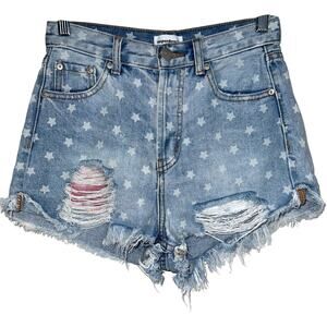 Superdown Kenzie Star Print Cut Off Denim Shorts Size 25